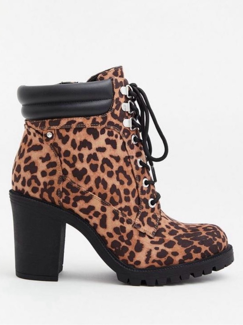 Leopard Lace-Up Block Heel Ankle Boot in Brown and Black Size 8WW
